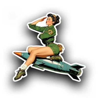 DANSDESIGNS Retro Vintage Pin-Up Girl Army Military Rocket Vinyl Sticker Decal 100x95mm