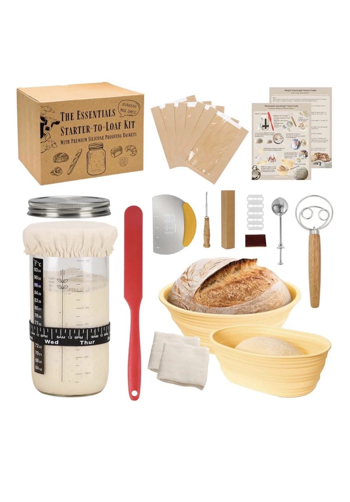 Sourdough Starter Kit, Complete Starter-To-Loaf Set with Instructions