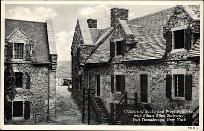 Fort Ticonderoga Barracks Ethan Allen Stairway vintage postcard q941