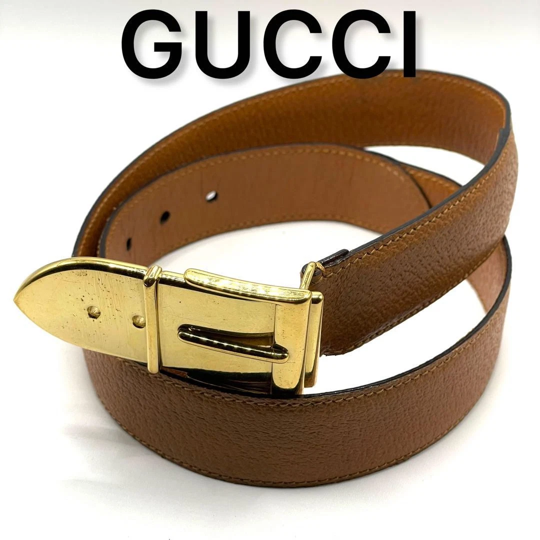 Ceinture cuir GUCCI 70/28 037 194 0914, boucle dorée, occasion, chameau, sans boîte