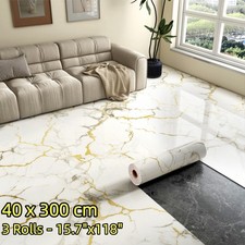 3 Rolls Marble Vinyl Flooring Roll Waterproof Vinyl Plank Flooring Peel Stick