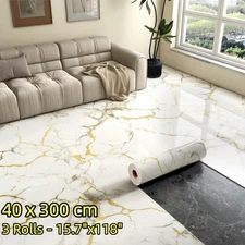 3 Rolls Marble Vinyl Flooring Roll Waterproof Vinyl Plank Flooring Peel &Stick