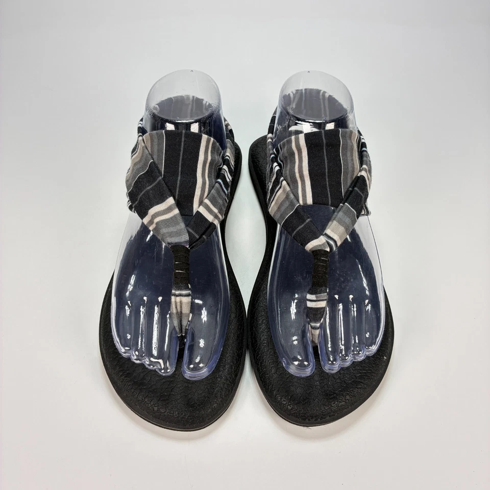 Sanuk 瑜伽吊带黑色灰色弹力带舒适凉鞋 1095175 女式 7 码 — 第 3/4 张图片