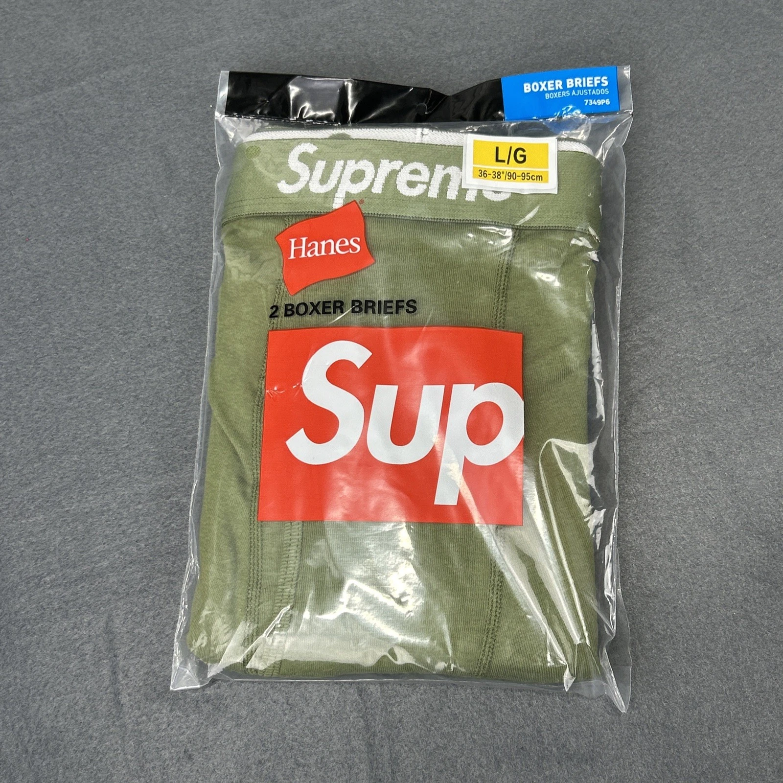 Lot de 2 boxers Supreme olive taille L slip Hanes sous vêtement créateur neuf authentique