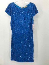 Alice + Olivia Blue Size 10 Sequin Cocktail Knee Length Short Sleeve Dress