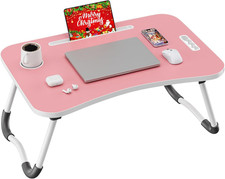 Folding Lap Desk, 23.6 Inch Wood Laptop Bed Desk with Cup Holder, Portable Bed T