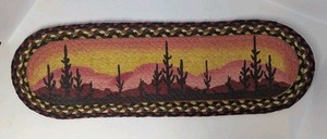 Desert Sunset Oval Braided Stair Tread Runner Southwest Desert Cacti 27”x8.25”
