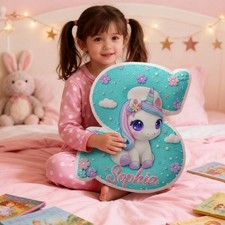 Custom Letter Unicorn Pillow Girl Bedding Decor Baby Shower Xmas Birthday Gift