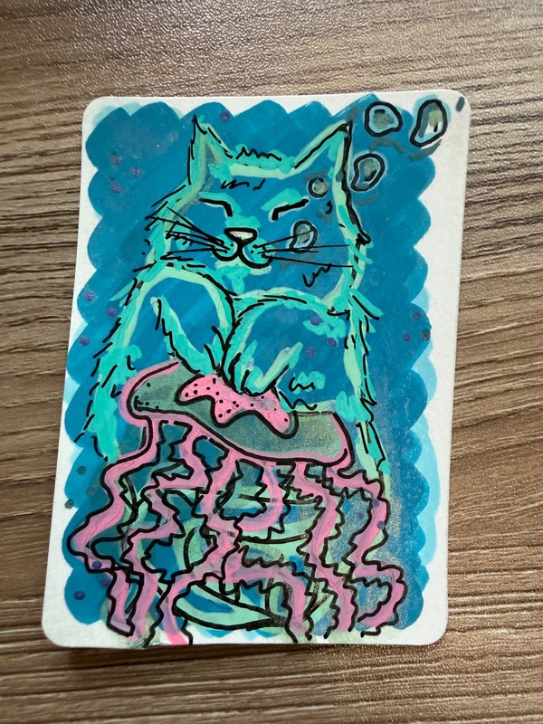 ACEO Original, Kitty Cat Mini Painting By BurgerandBrush