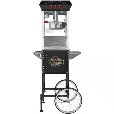 Popcorn Maker with Cart, 850 W Popcorn Popper Machine, 8 Oz. Kettle Makes 48-Cup