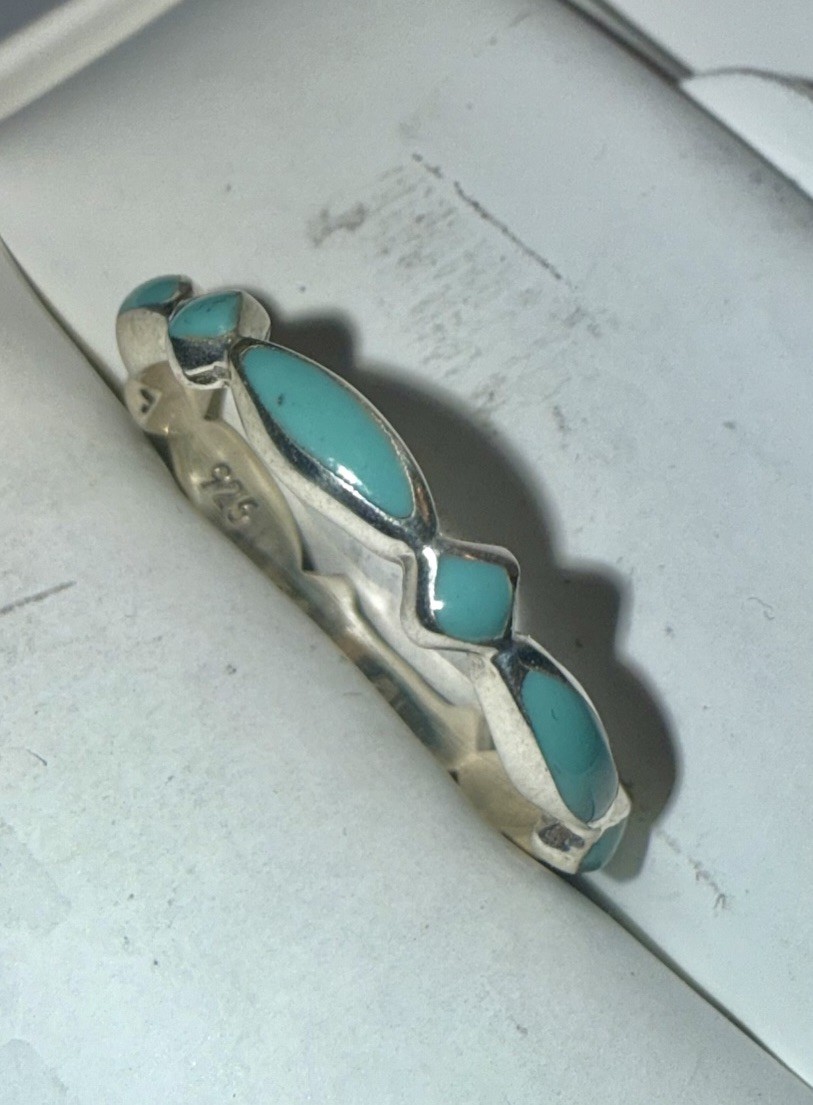 ESTATE Solid Sterling Silver Turquoise Inlay Band… - image 3