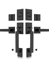 Double Front Door Handle Set Heavy Duty Square Lever Single Cylinder Deadbolt BK