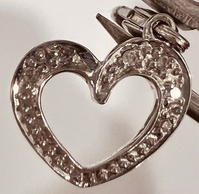  Herz 14K massiv Weißgold & Diamanten Charm Anhänger Damen Diamant
