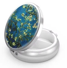 Metal Pill Box 3 Compartment Small Case + Mirror Vitamins Medication Supplements