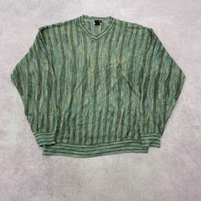Vintage Knitted Jumper abstract patterned v-neck grandad knit sweater Men's L