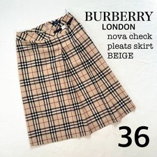 Burberry London Nova Check Beige Wool Pleated Skirt Size 36 Excellent Condition