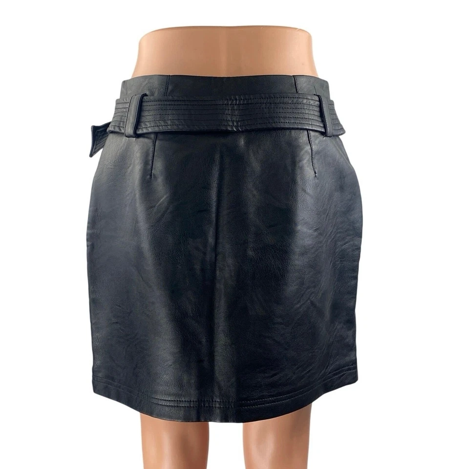 Mini falda Topshop para mujer negra imitación cuero vegano cremallera cinturón línea A talla 38 Foto 3 de 4