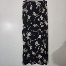Vtg 90s Tofy Size 12 Black Cream Floral Maxi Skirt Double Slits Grunge 39" L
