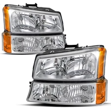 Chrome Headlights For 2003-2006 Chevy Silverado Avalanche Headlamps Bumper Lamps