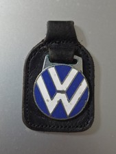 Vintage Volkswagen Key Chain London England Leather Enamel Metal Weathered