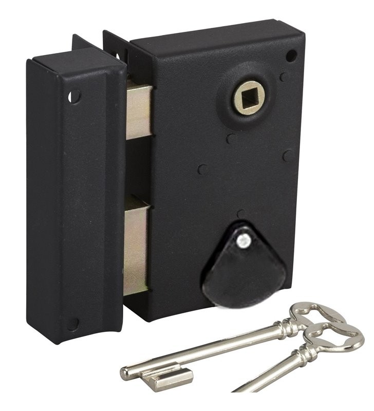 Serrure en applique axe 40 mm pour remplacer un verrou bloqué sur porte tirant gauche