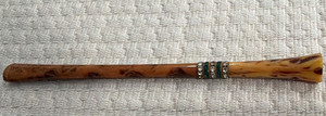 Vintage Marbled Brown/Beige Carved Cigar Holder w/ Green & Clear Rhinestone Band