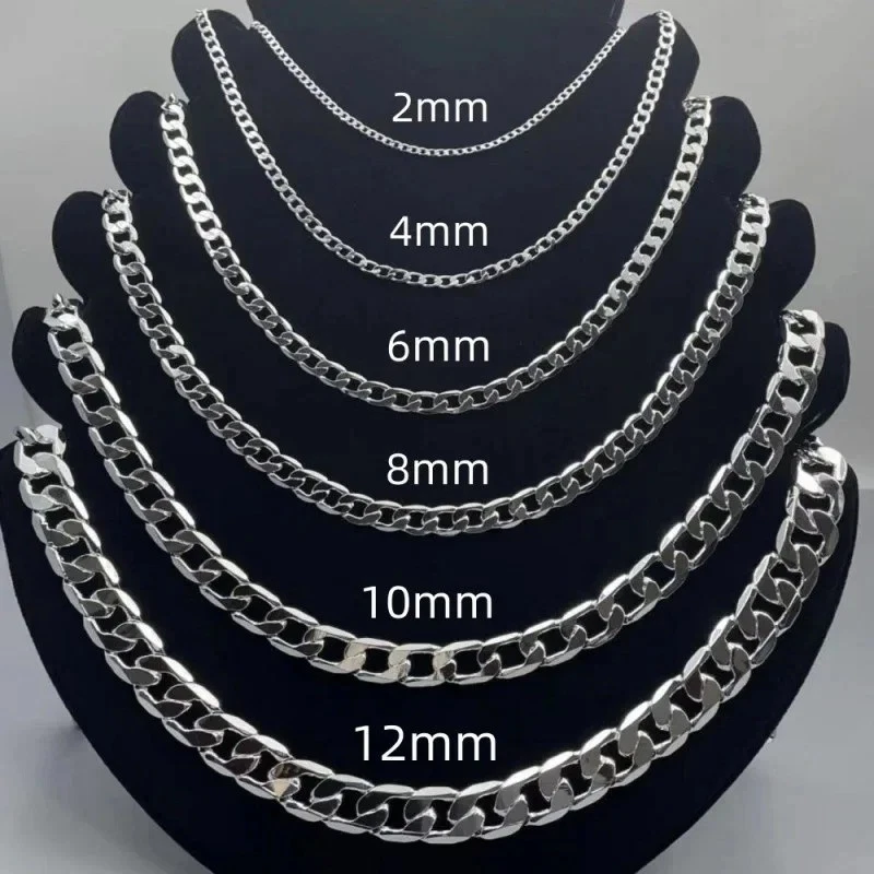 Hot 925 Sterling Solid Silver Sideways Chain Women Men Necklace Jewelry image 1