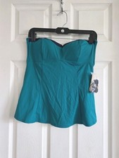 New TOMMY BAHAMA Swimsuit Top Tank Lightly Padded Blue Green Sz SP 4 