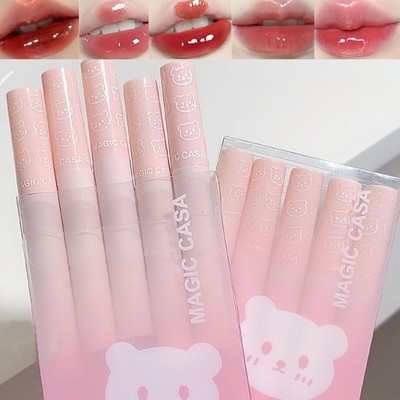 Pakivs 5Pcs Bear Lip Glaze Jelly Lipstick,Liquid Lipstick Cute Bear Lipgloss ...
