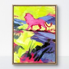 Dipinto olio originale 12x16 tela leone rosa figurativo espressionista astratto