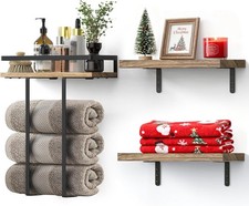 Towel Racks for Bathroom-Wall Mounted Set of 3, Floating Shelves Solid Wood