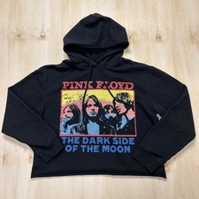 Pink Floyd Hoodie Womens Small Crop Black Fleece Dark Side Of Moon Sweatshirt