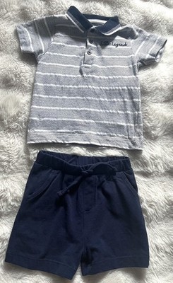 Baby Boys Matalan Navy/White Short Sleeved Top/Shorts Outfit Set - 9-12 Months