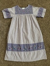 Vintage House Dress Robe MuuMuu Nightgown Duster Purple Stripe Embroidered