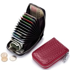 Men Women Card Wallet Genuine Leather ID Card Holder RFID Blocking Zipper Purse