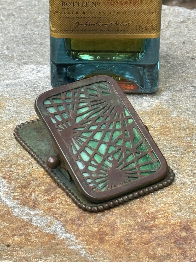 Antique 20c Tiffany Studios NY Beaded Paper Clip PINE NEEDLE #971 Green Glass