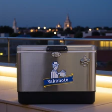 Yakimoto Portable Party Cooler Box, 54Qt Metal Retro Ice Chest, 72 Hour Cooling