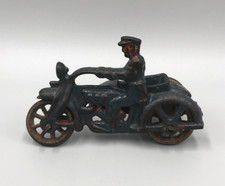 Vintage Hubley Cast Iron Cop Motorcycle with Side Car Sidecar Blue Orange Red