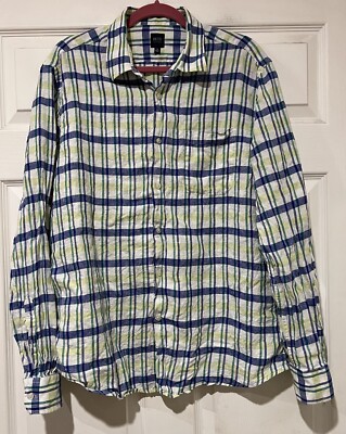 Blue Saks Fifth Avenue Men's Large 100% Linen Button Up Long Sleeve Shirt Pocket