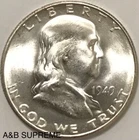 1949 S Franklin Half Dollar From OBW Roll Estate Hoard Ch-Gem Bu Unc. 90% Silver