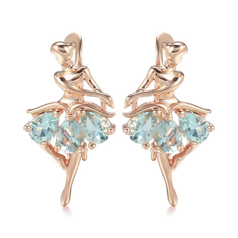 Luxus Damen Ballett Drop Ohrringe 585 Rose Gold Für Frauen Blau/Weiß Naturzirkon - Bild 2 von 4