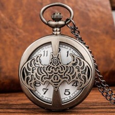 Silver Super Bat Hero Analog Quartz Pocket Watch for Men Boy Necklace Chain Gift