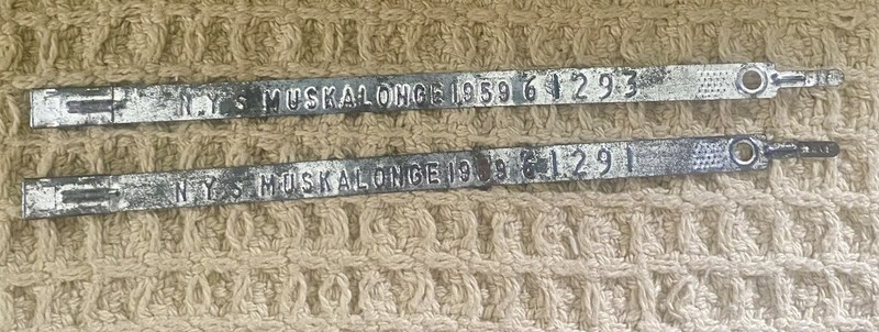 1959 New York State 2 Muskalonge License Band Fishing Tags - St Lawrence River