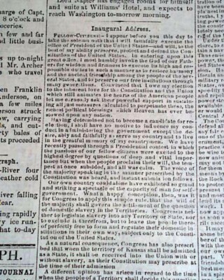 James Buchanan Presidential Inauguration Inaugural Address 1857 old Newspaper   
