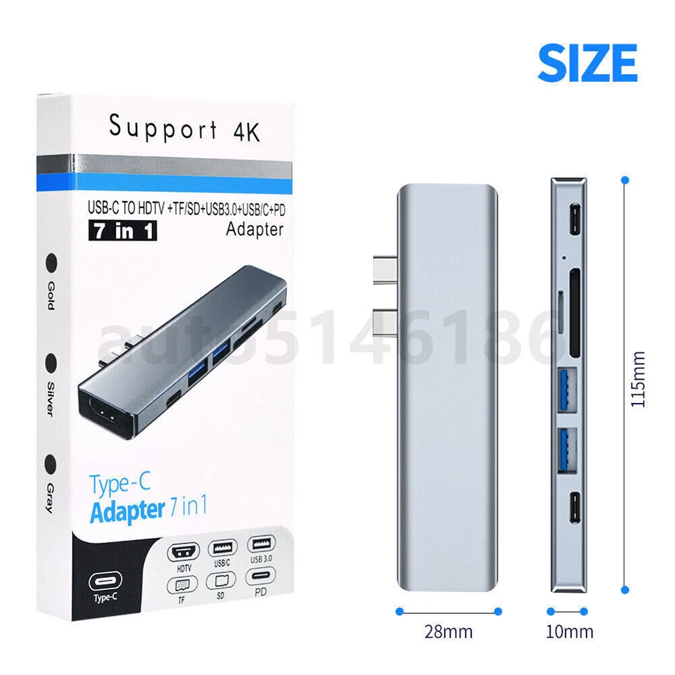 Multiport USB Type C Hub USB3.0 4K HDMI SD/TF Adapter for Macbook Air/Pro 2018 - Image 3 of 4