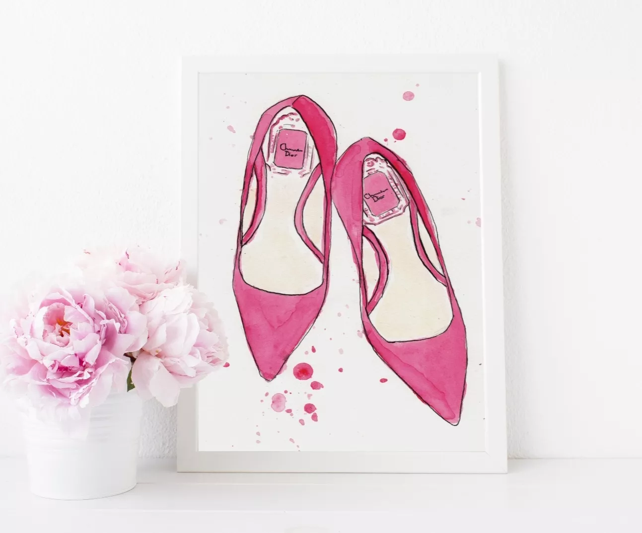 Chaussures à talons hauts roses illustration de mode affiche imprimée Dior chambre art mural A4
