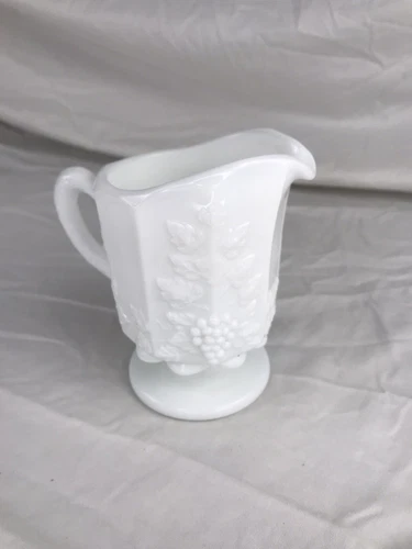 Vintage Westmoreland Milk Glass Pitcher - Cream Pitcher- Paneled Grape -5" Tall