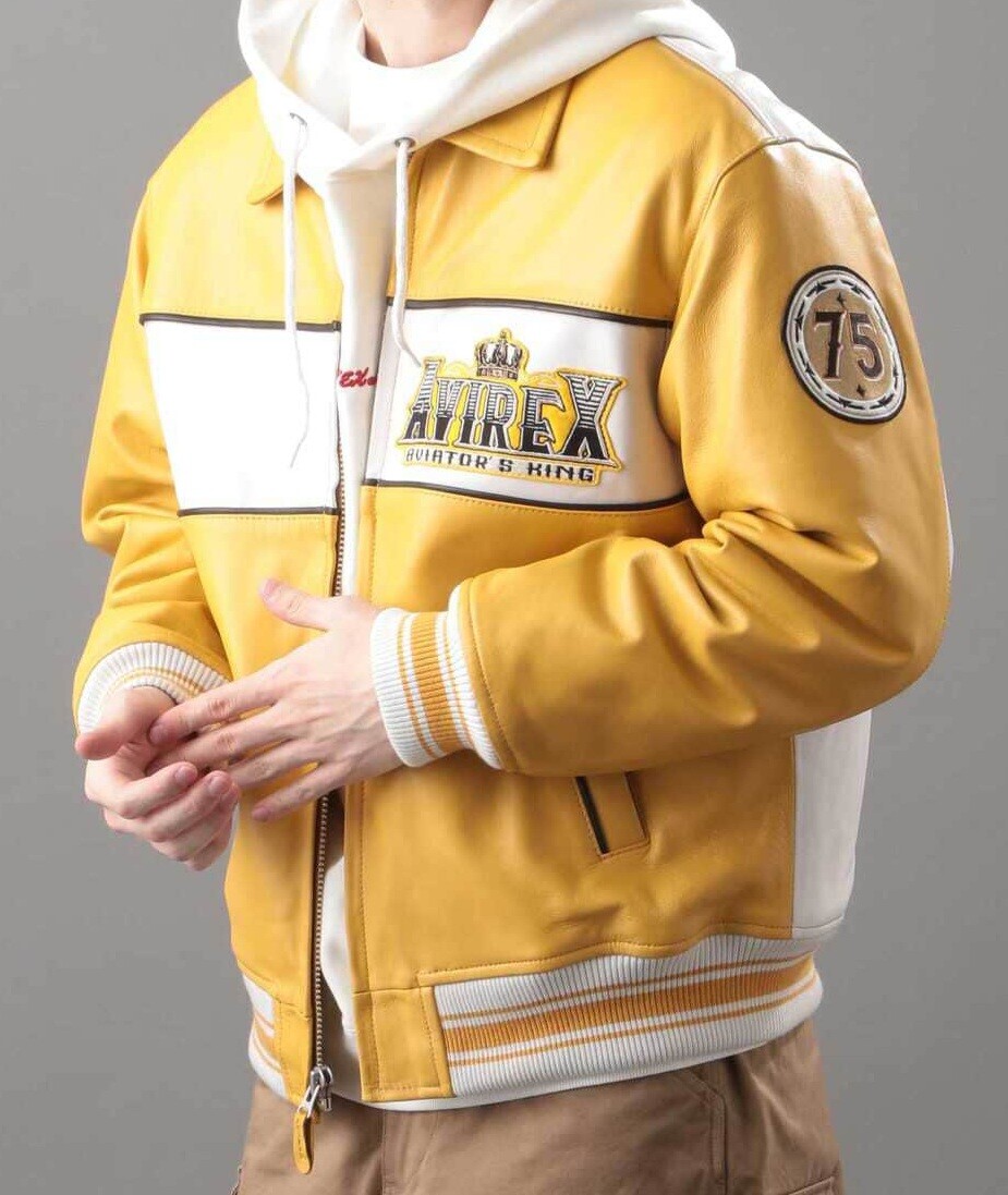 Men's Avirex Black & Yellow Vintage Aviator King 75 Bomber