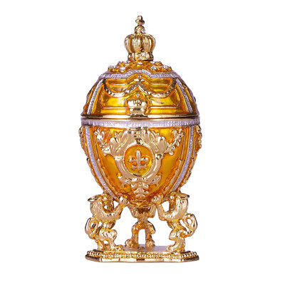 Faberge Egg Trinket Jewel Box with Lions and Imperial Crown 3'' (7.5 cm) yellow