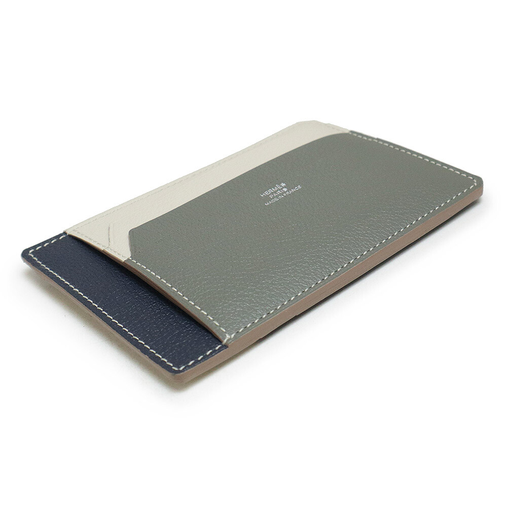 HERMES City 8cc Color Block Card Holder Evercolor Gris Meyer